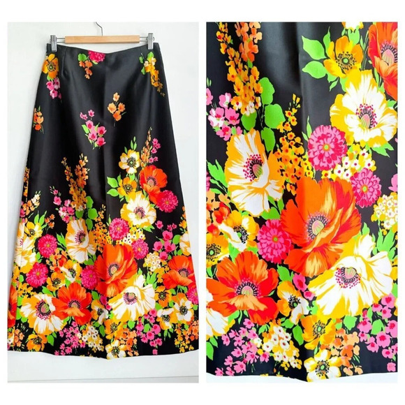 Vintage  Floral Colourful High Wiast A line Maxi Skirt M - Picture 1 of 7